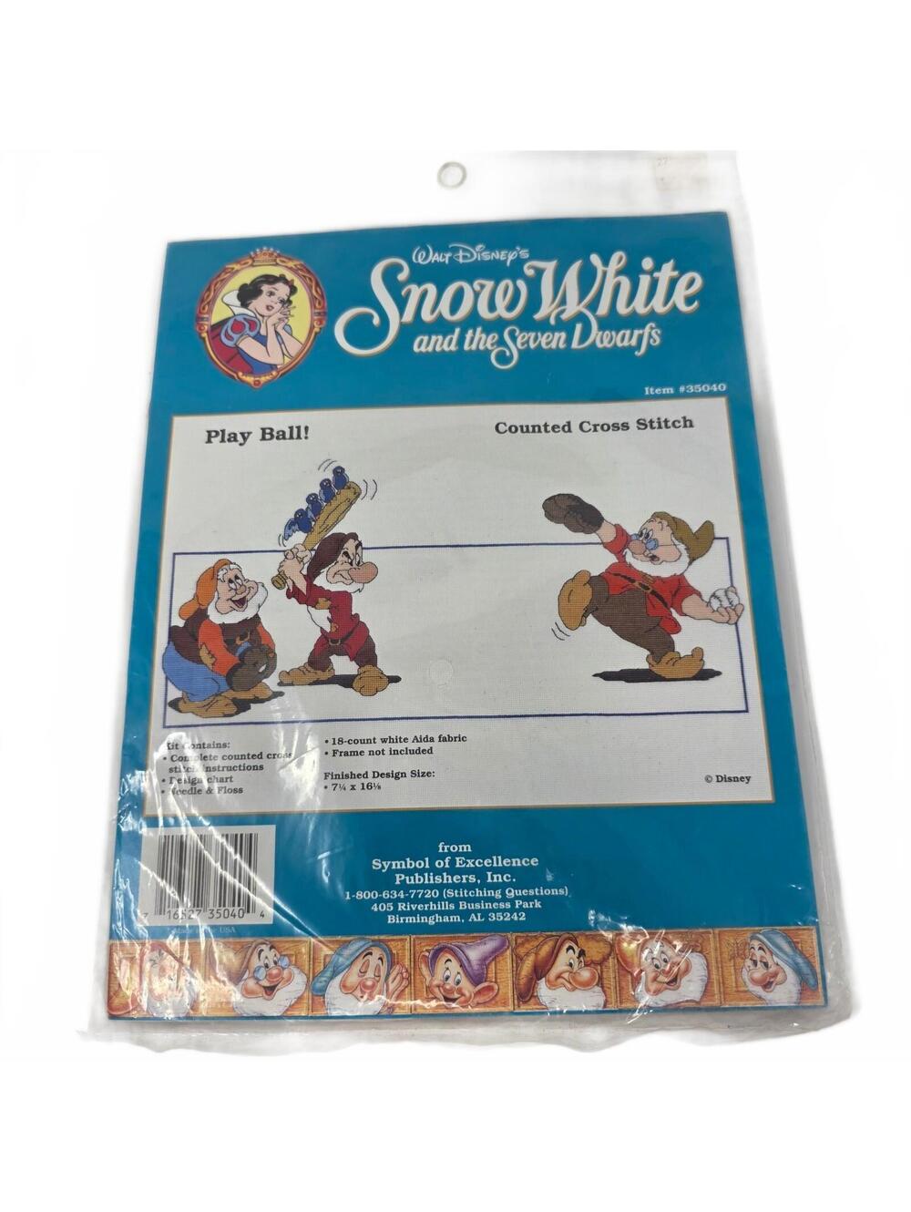 Vintage Disney Snow White Seven Dwarfs Play Ball Cross Stitch Kit Sealed